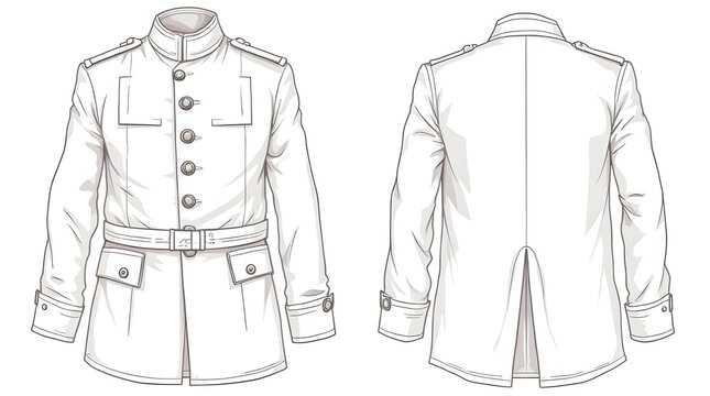 White Military Style Jacket Front and Back Design Sketch