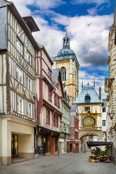 Gros Horloge Street in Rouen, France