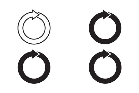 Black and white circular arrows and refresh symbols in minimalist style on transparent background, black and white reload
