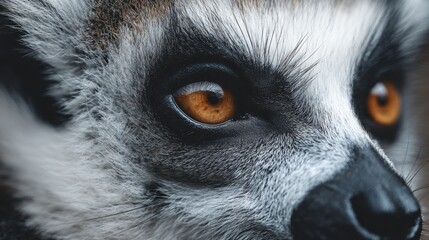 Fototapeta premium Captivating close-up revealing intense gaze of a ring-tailed lemur animal portrait