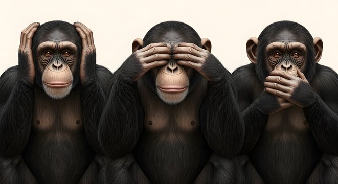 Three Wise Monkeys See No Evil Hear No Evil Speak No Evil Posing Together.