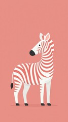 Obraz premium Minimalist Vector Illustration of a Zebra with Orange Stripes on Coral Background