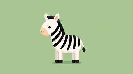Obraz premium Adorable Vector Illustration of a Zebra Standing Against a Minimalist Green Backdrop