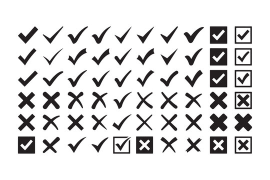 Black and white of checkmarks and crosses in a repeating pattern grid symbol grid pattern