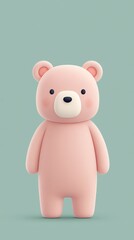 Fototapeta premium Minimalist Cute Pink 3D Teddy Bear Character Standing on a Pastel Green Background