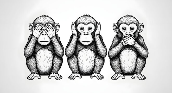 Three Wise Monkeys Hear No Evil See No Evil Speak No Evil.