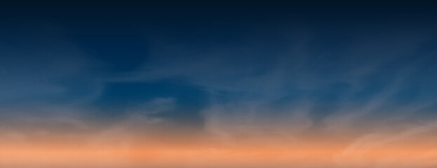 Obraz premium Gradient sky background with deep blue to orange hues and soft clouds