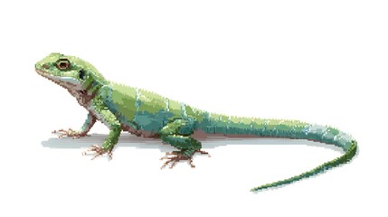Naklejka premium Green Lizard Reptile Pixel Art Illustration on White Background Isolated