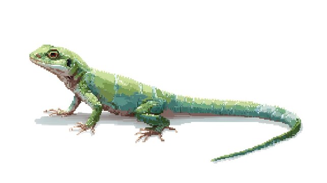 Green Lizard Reptile Pixel Art Illustration on White Background Isolated