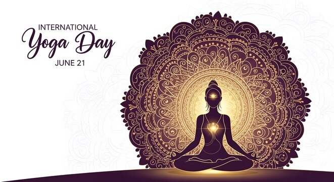 A yogi meditates in a vibrant mandala-inspired art composition for international yoga day