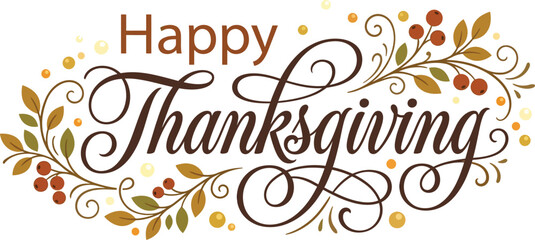 Obraz premium Elegant Happy Thanksgiving Calligraphy with Autumn Leaves