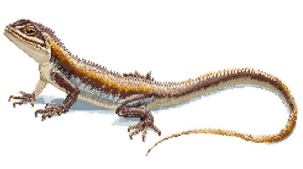 Fototapeta premium Orange Bearded Dragon Lizard Pixel Art Illustration on White Background
