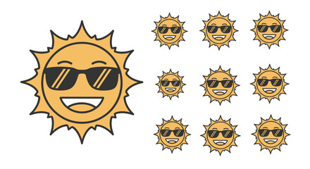 Obraz premium Set of sun icons with sunglasses showing cool and happy expressions.