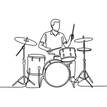 Drum set vector illustration of man playing drums with drumsticks