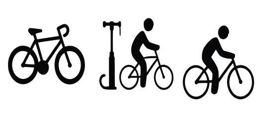 Obraz premium Bicycle silhouette icons with rider and bike pump on white background