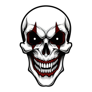 Scary Clown Skull Illustration - Horror, Halloween, Evil Jester Face