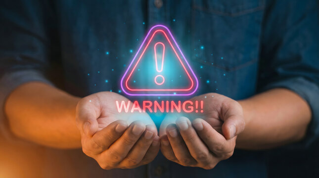 Warning sign in hands, caution concept
