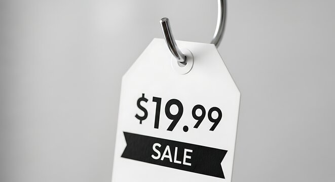 Price Tag $19.99 Sale Hanging on Hook, Retail Discount Offer