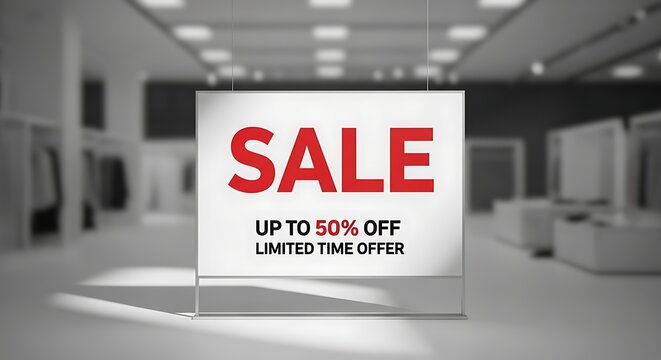 Sale Sign In Store - Up To 50% Off Limited Time Offer