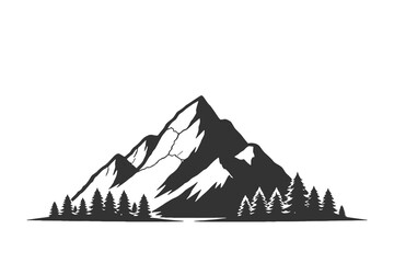 Fototapeta premium Minimalist vector icon illustration of a mountain summit with a forest line silhouette for modern outdoor labels and adventure gear design
