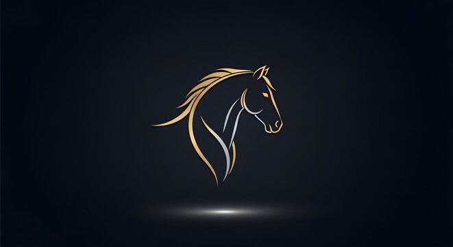 Elegant Golden Horse Head Silhouette Logo Design.