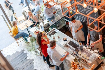 Bustling cafe with diverse patrons