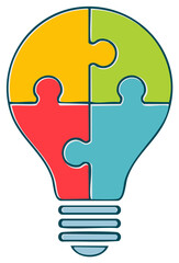 Fototapeta premium Lightbulb Idea from Puzzle Pieces, Teamwork and Solution Concept