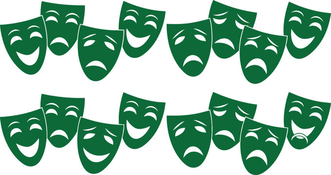 Green theater masks pattern comedy and tragedy symbolism in repetition