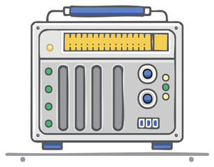 Fototapeta premium Hand Drawn Retro Technology Device with Meter Display Buttons and Indicator Lights Illustration
