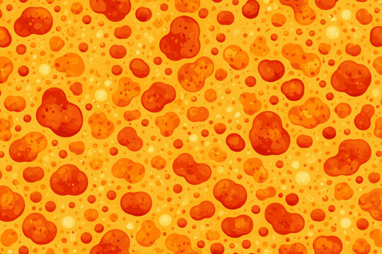 Seamless Abstract Vector Pattern with Vibrant Orange and Red Speckled Sponge Texture, Organic Porous Blobs and Bubbly Surface Design for Backgrounds, Textiles, and Modern Graphic Art Projects.