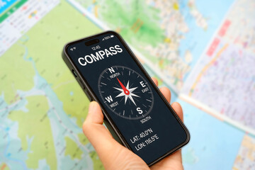 Smartphone Compass Application with Map Background © zhouyilu