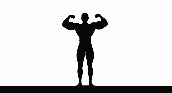 Silhouette of a muscular man flexing.