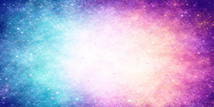 Abstract colorful watercolor background with a grunge paper texture featuring a starry space design in vibrant pink orange and blue paint splatters