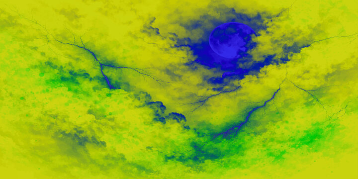 Abstract colorful watercolor painting featuring a vintage grunge texture with paint splashes and an artistic ink pattern of clouds and trees in a nature landscape illustration