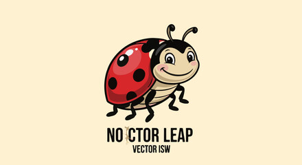 Fototapeta premium A cute cartoon ladybug with a wide smile and rosy cheeks, set against a pale yellow backdrop