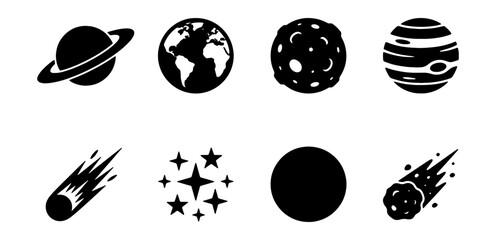 Space icons, planet symbols, astronomy graphics, celestial bodies © Shakil