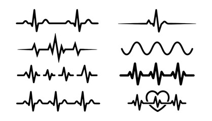 Fototapeta premium ECG heartbeat, cardiogram, medical icons, vector set