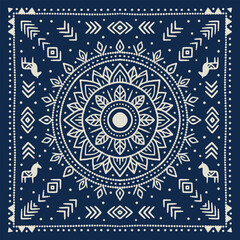 Boho Ethnic Bandana Pattern with Llama and Mandala Illustration © Dumai777