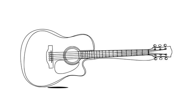 Acoustic guitar continuous line art music instrument sketch vector illustration isolated