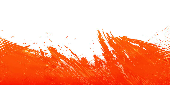 Abstract orange grunge background design featuring artistic paint brush splashes and watercolor ink textures with a hot red splatter pattern illustration