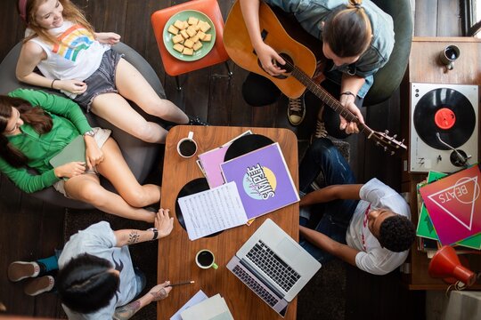 Casual music jam session gathering