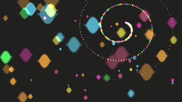 Vibrant colorful geometric particles swirling in hypnotic motion