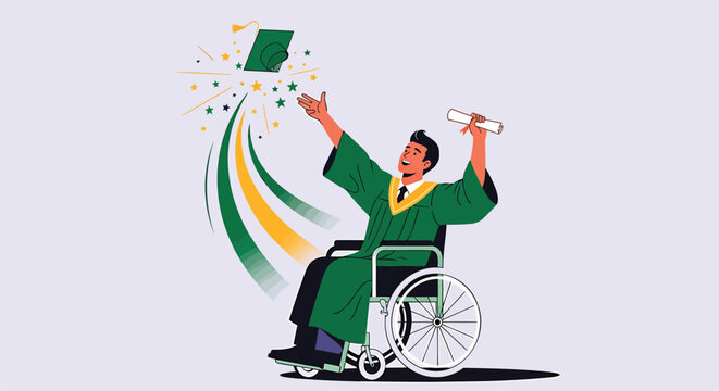 Graduation, Celebration, Disabled Student, Wheelchair Accessible, Education Vector