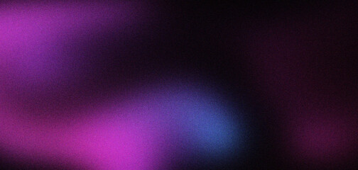 Obraz premium Grainy gradient background with purple and blue light leaks, abstract lo-fi texture with soft neon glow on black, atmospheric noise effect for retro synthwave aesthetic and modern web design.