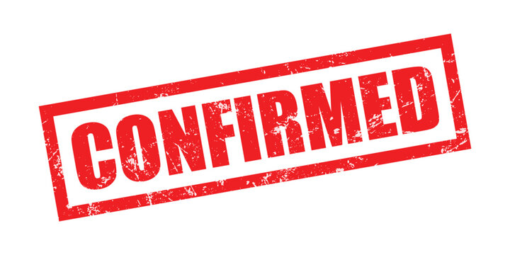 A red confirmed stamp on a white background with a distressed texture