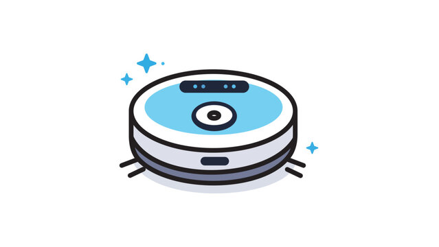 Modern Robotic Vacuum Cleaner Vector Icon Illustration with Editable Stroke. Flat Design Smart Home Automated Floor Cleaning Robot for Household Chores, Technology, and Minimalist Lifestyle.