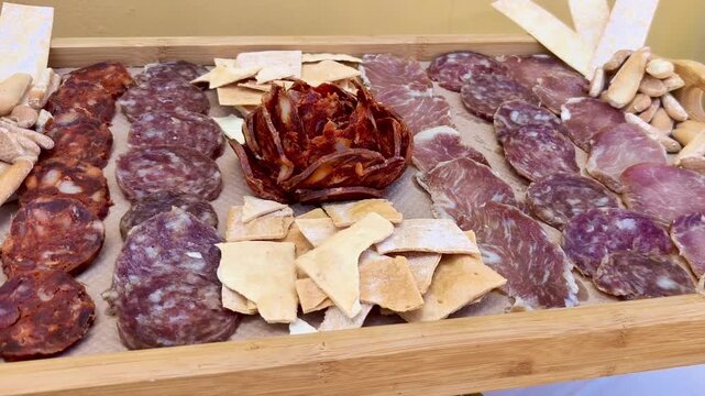Plato de embutidos con jam&oacute;n chorizo lomo y salchich&oacute;n para mesa de boda