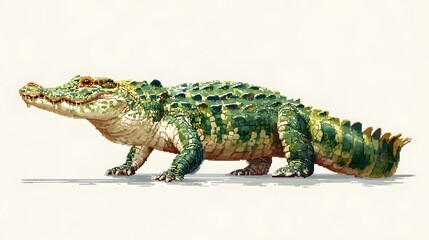 Naklejka premium Pixel Art Light Green Crocodile Sprite Isolated on White Background