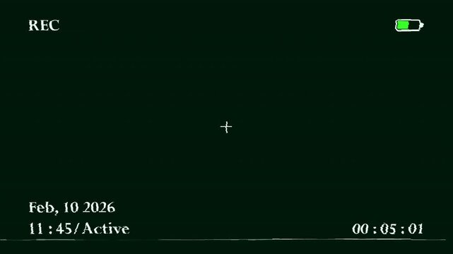 Night Vision Camera Recording with Target Crosshair, Green Surveillance HUD Overlay with REC Indicator and Timestamp