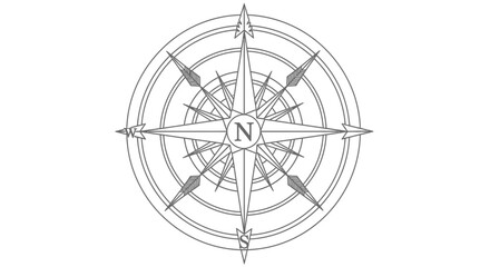 Nautical vector illustration of a compass rose icon with navigation arrows for north and south isolated on a white background for travel and geography adventure design © REZA